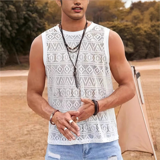 Herren Ärmelloses Netzshirt mit strukturiertem Design R&B