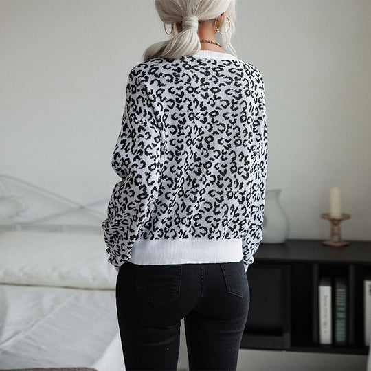 Damen Gemusterter Strickpullover mit Leopardenmuster R&B