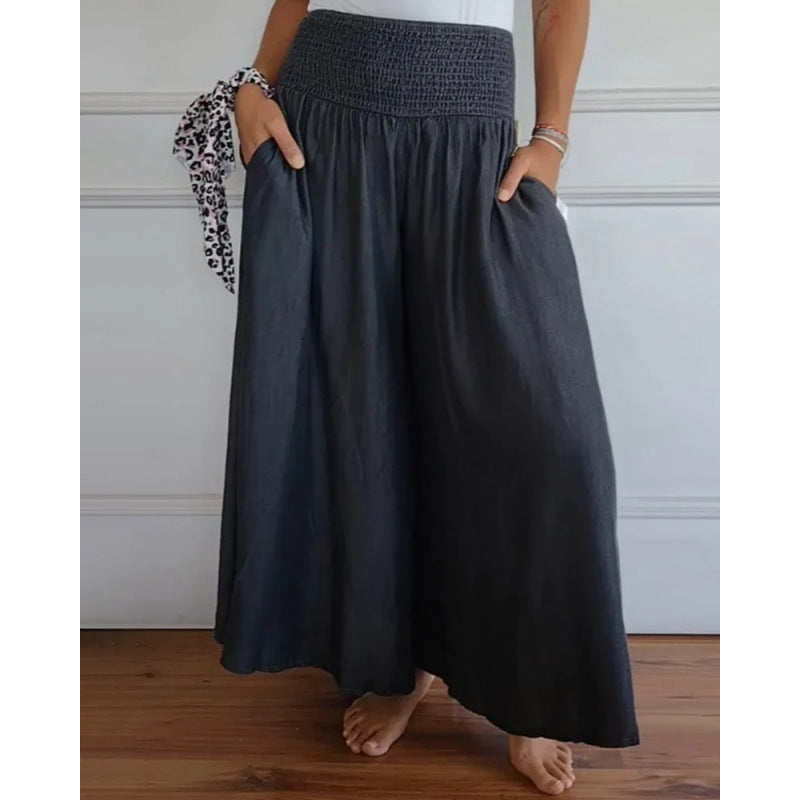 Damen luftige Weite Hose mit elastischem Bund und Taschen R&B