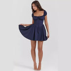 Damen Kurzärmeliges Sommerkleid mit raffiniertem Puffärmel-Design und Taillenbetonung R&B