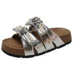 Damen modische Riemchen-Sandalen mit eleganten Schleifen und Perlen-Applikationen