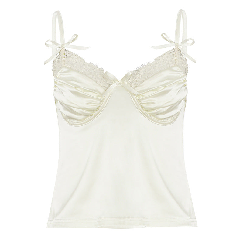 Damen Satin-Camisole mit Spitze und verspielten Schleifen R&B