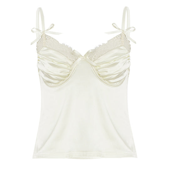 Damen Satin-Camisole mit Spitze und verspielten Schleifen R&B