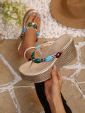 Damen Plateau-Sandalen mit kunstvollen Perlenakzenten und ergonomischer Sohle R&B