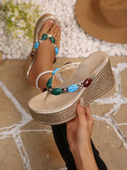 Damen Plateau-Sandalen mit kunstvollen Perlenakzenten und ergonomischer Sohle R&B