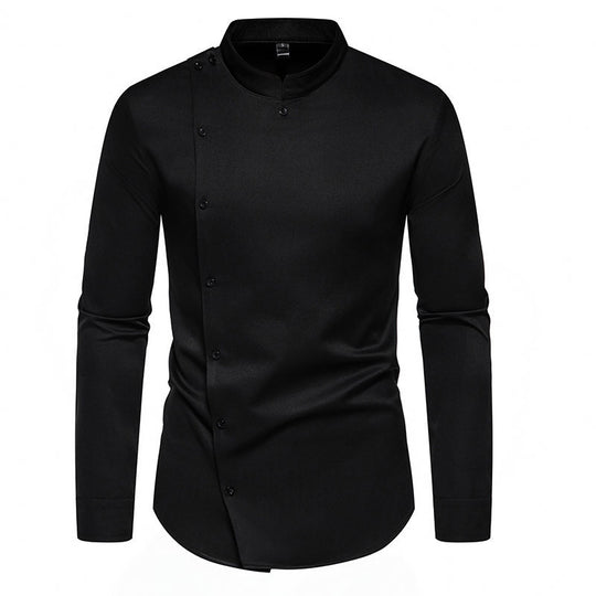 Herren Langarmhemd mit asymmetrischem Knopfdesign R&B
