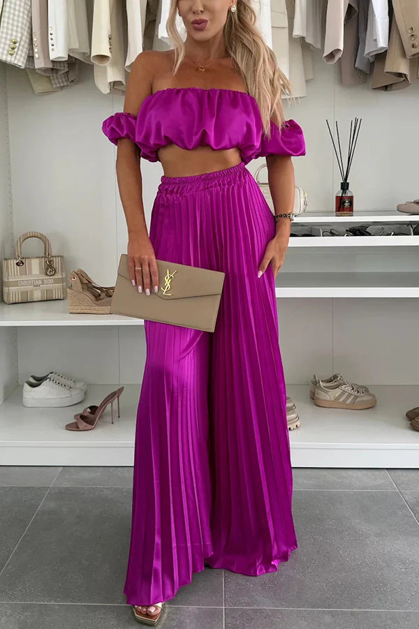 Damen Elegantes Set mit schwingendem Oberteil und plissierten Hosen R&B