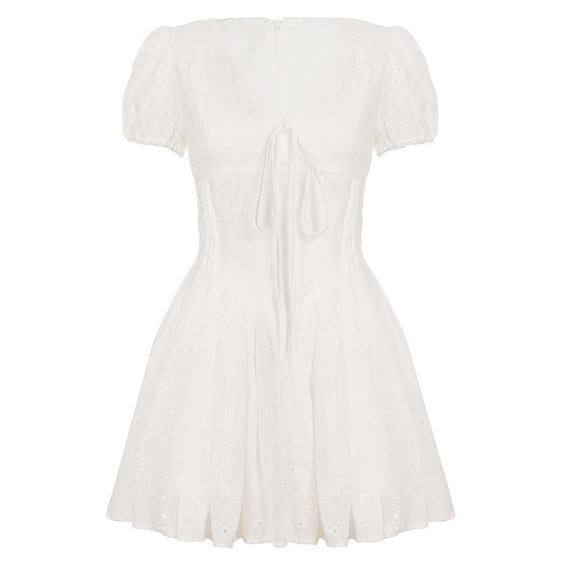 Damen Kurzärmeliges Sommerkleid mit raffinierten Rüschendetails und Bindeband R&B