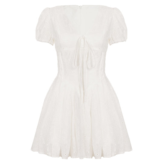 Damen Kurzärmeliges Sommerkleid mit raffinierten Rüschendetails und Bindeband R&B