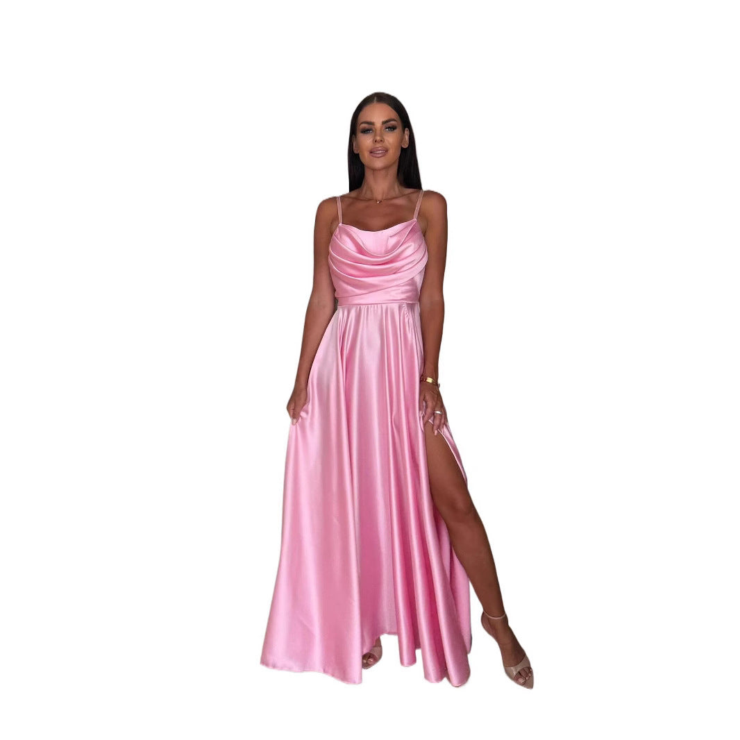 Damen Maxikleid mit elegantem Schlitz und fließendem Satinmaterial R&B