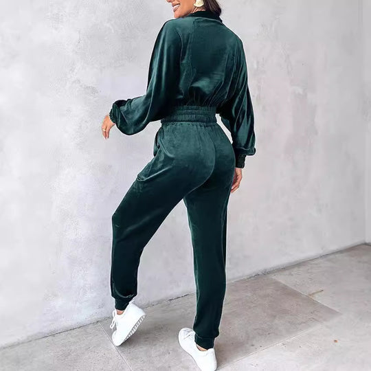 Damen lässiger Sportanzug mit elastischem Bund und Taschen R&B