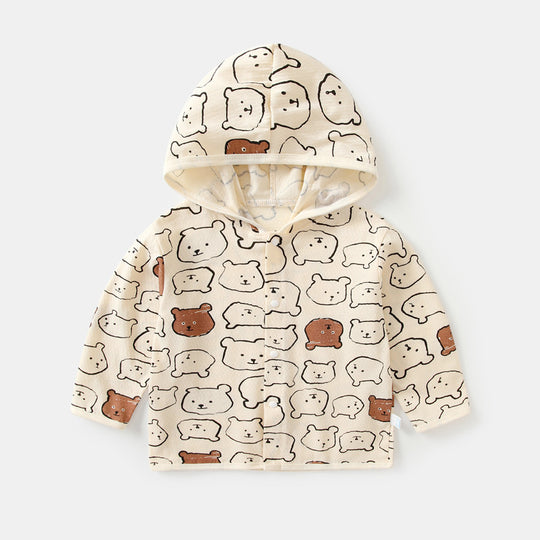 Unisex nan leichte Kapuzenjacke aus Baumwolle für Babys mit ganzflächigem Herzdruck und Druckknopfverschluss R&B
