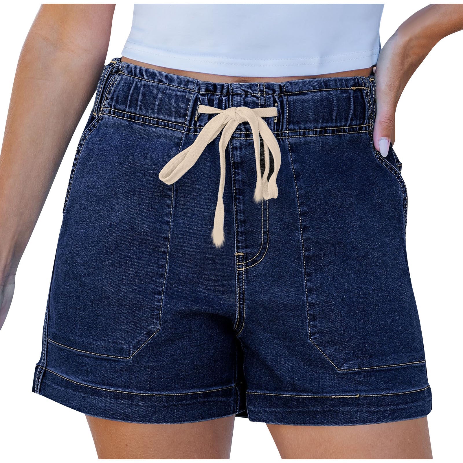 Damen bequeme Denim-Shorts mit Gummizug und praktischen Taschen