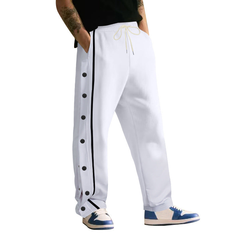 Herren nan weite Trainingshose mit seitlicher Druckknopfleiste Kontraststreifen elastischem Bund und geradem Bein R&B