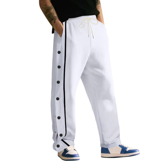 Herren nan weite Trainingshose mit seitlicher Druckknopfleiste Kontraststreifen elastischem Bund und geradem Bein R&B