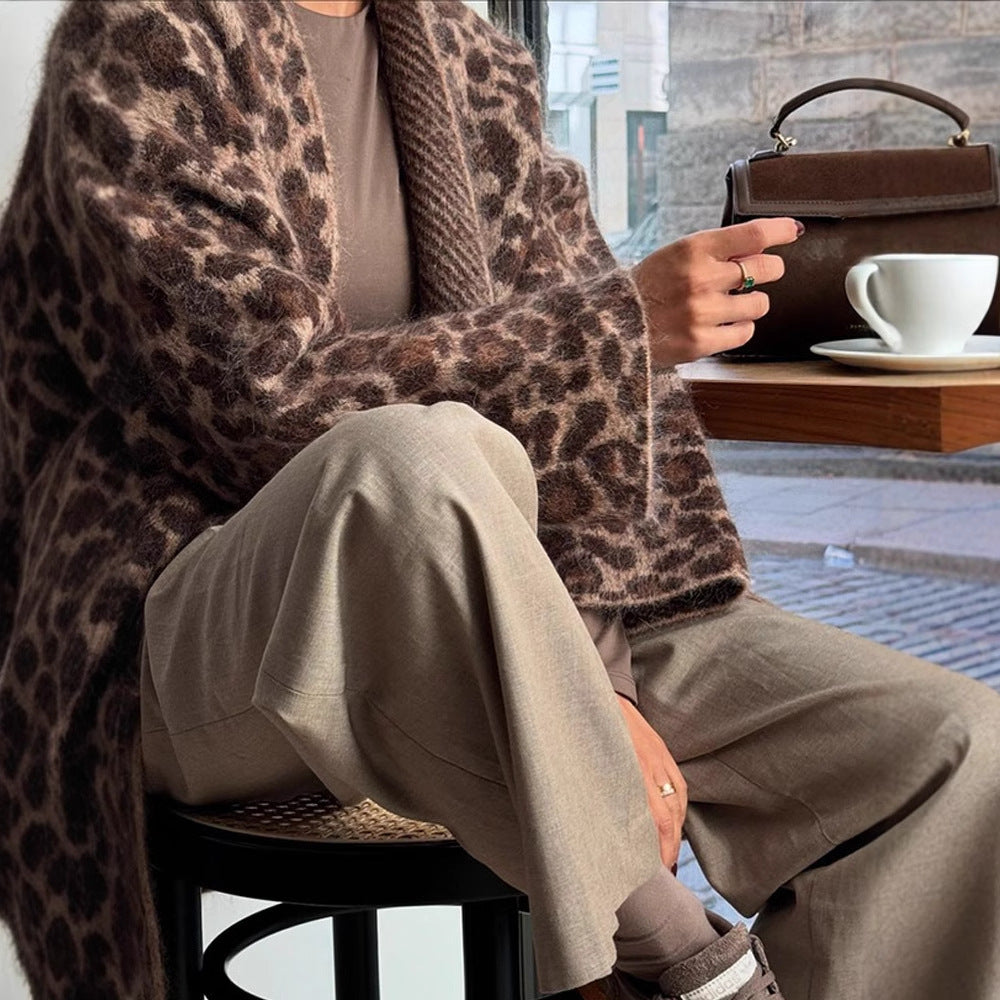 Damen kuschelige Leopardenjacke aus hochwertigem Material R&B