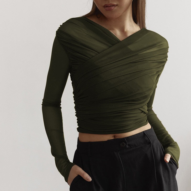 Damen Langarm-Crop-Top R&B