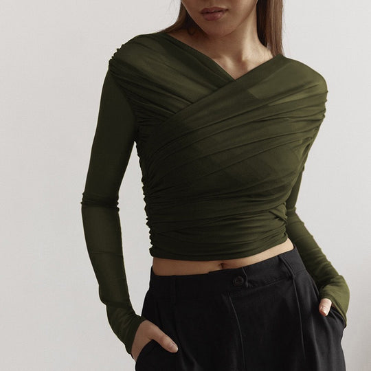 Damen Langarm-Crop-Top R&B