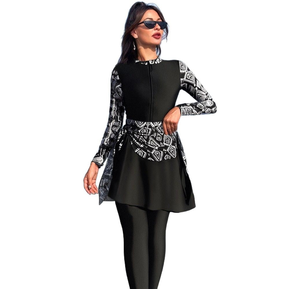 Damen Modischer Schwimmanzug mit Zip und asymmetrischem Rock R&B