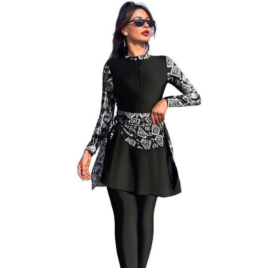 Damen Modischer Schwimmanzug mit Zip und asymmetrischem Rock R&B