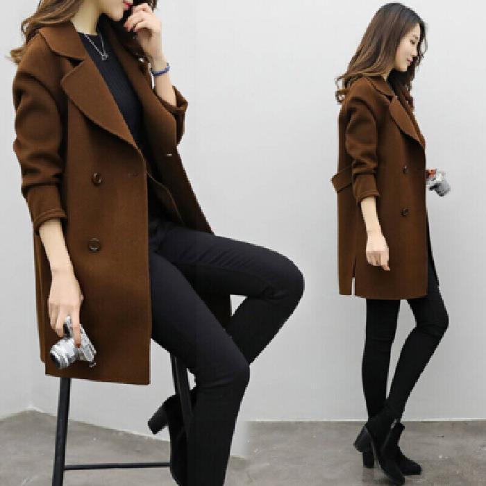 Damen Eleganter Wollmantel mit doppelter Knopfleiste R&B