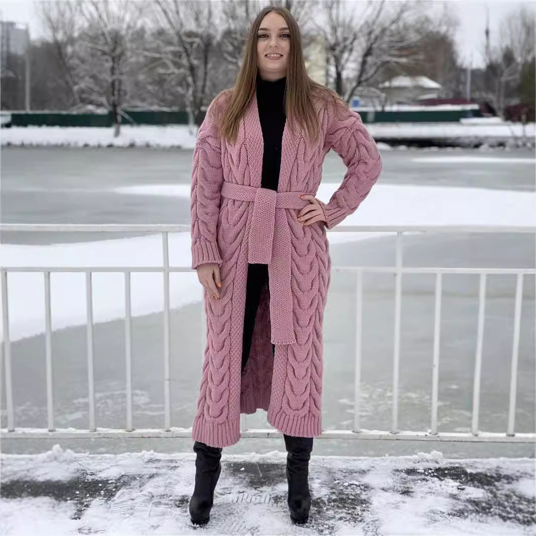 Damen Grobstrickmantel mit offenem Schnitt und praktischen Taschen R&B