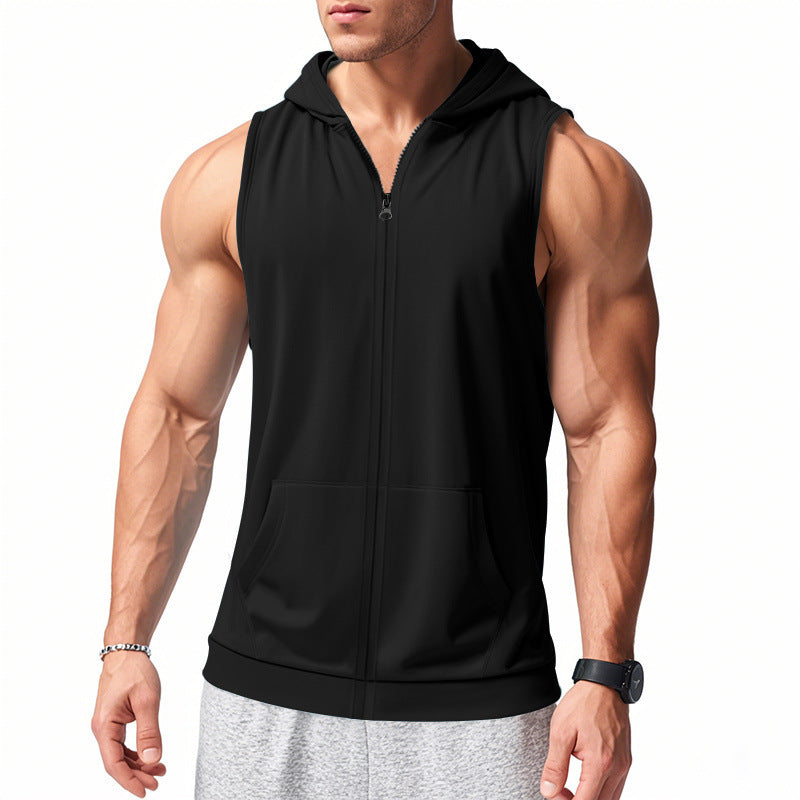 Herren nan funktionale Fitnessweste mit Kapuze, schmaler Passform und Kängurutasche R&B