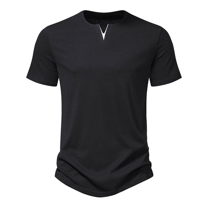 Herren Kurzarm-Henley-T-Shirt mit kreativem V-Ausschnitt und angenehmem Tragegefühl R&B