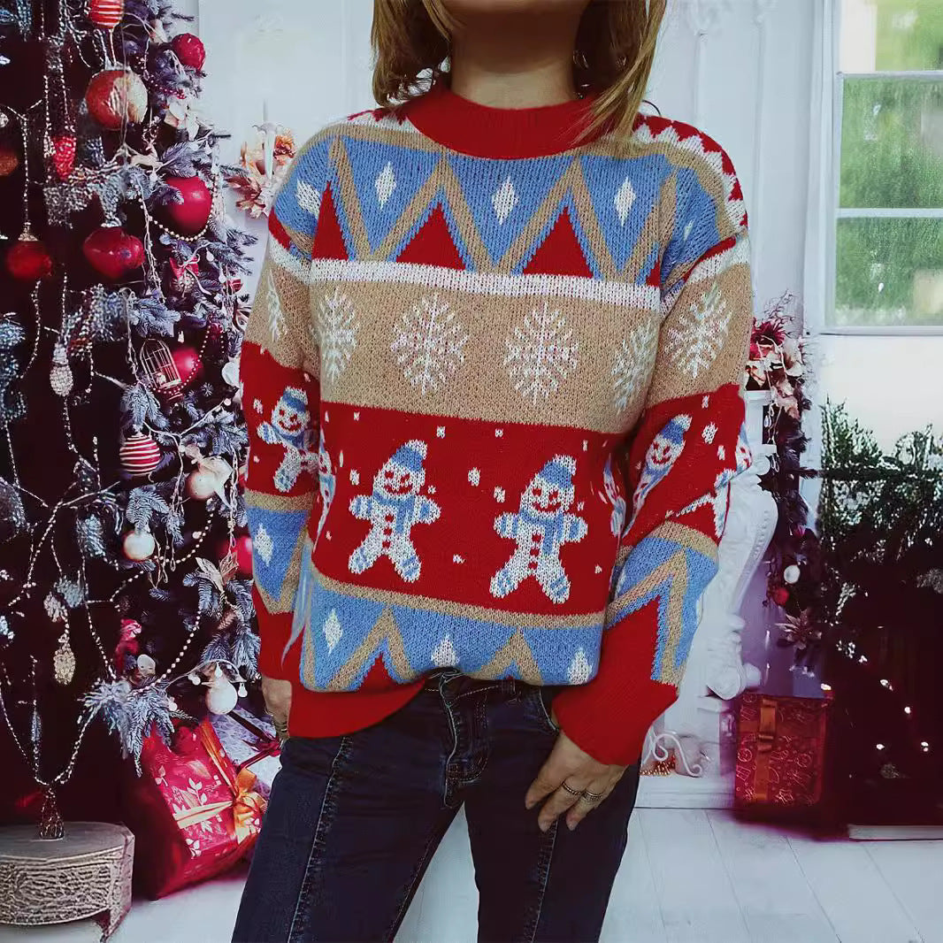 Damen Festlicher Strickpullover mit fröhlichem Weihnachtsmotiv und lässigem Schnitt R&B