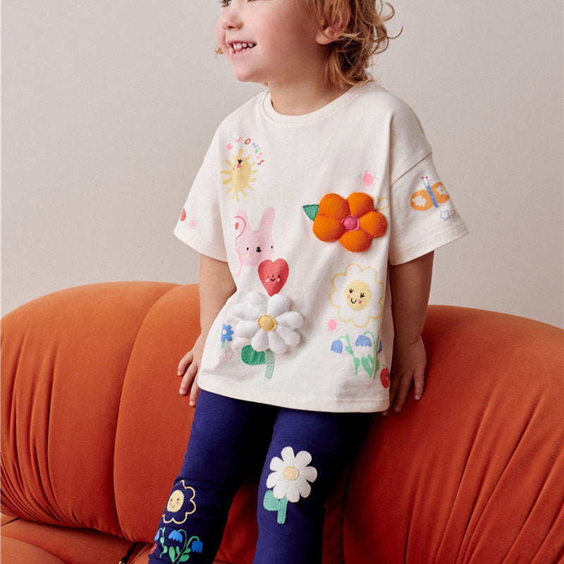 Mädchen Leggings mit verspielter Blumenapplikation R&B