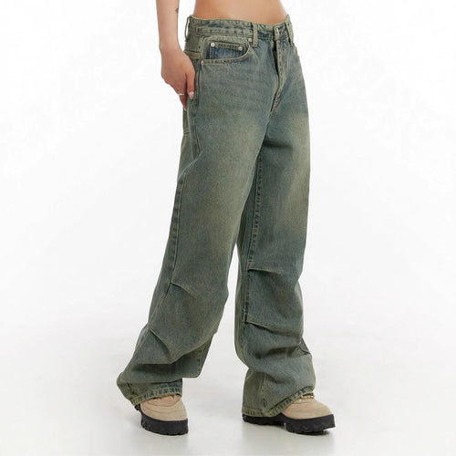 Damen Baggy-Jeans mit hohem Taillenbund und weiten Beinen R&B
