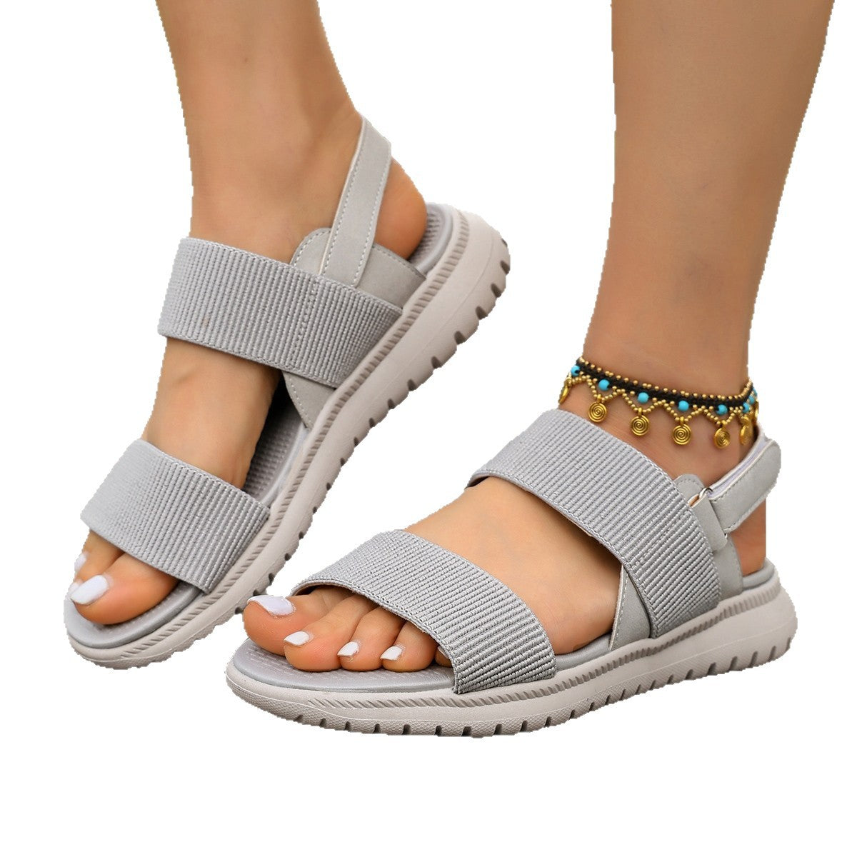 Damen Komfortable Sandalen mit elastischen Riemen und rutschfester Sohle