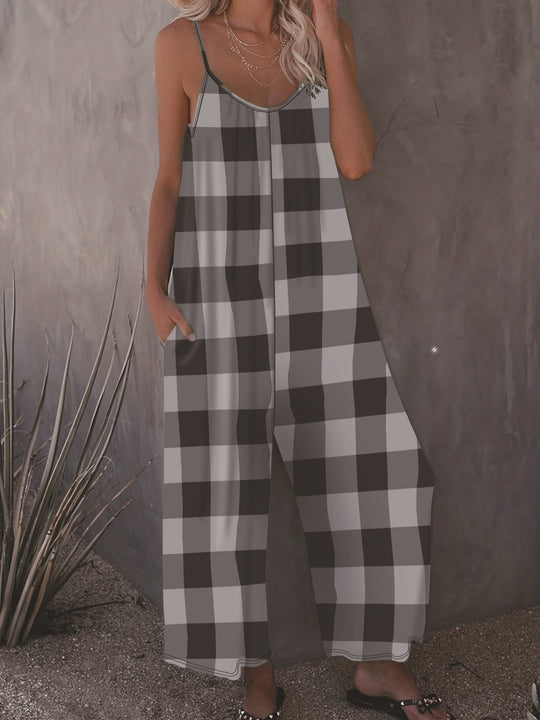Damen Lässiger Jumpsuit im karierten Design mit praktischen Taschen R&B