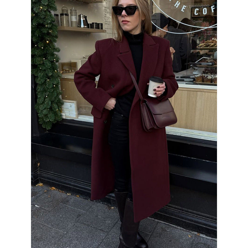 Damen eleganter langer Wollmantel R&B