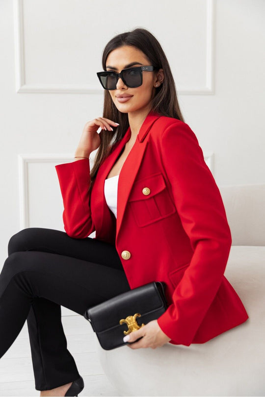 Damen Modischer Blazer mit aufgestickten Taschen und eleganter Knopfleiste R&B