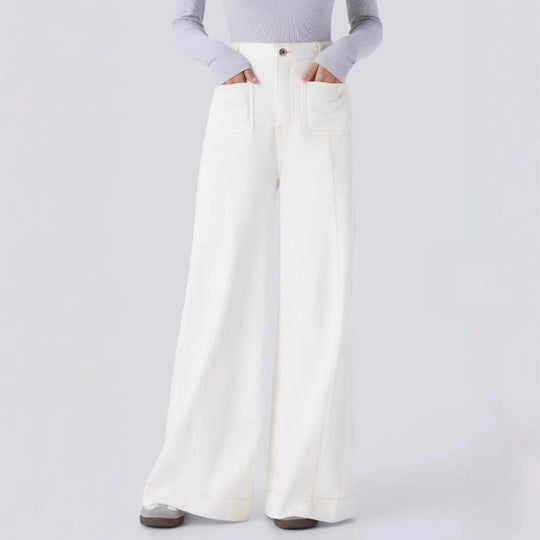 Damen nan hochgeschnittene Jeans-Palazzohose mit weitem Bein und aufgesetzten Fronttaschen R&B