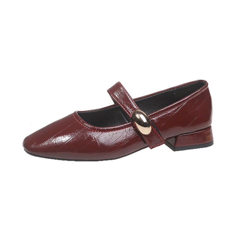 Damen Elegante Flachschuhe mit verstellbarem Riemen und glänzender Oberflächenstruktur R&B