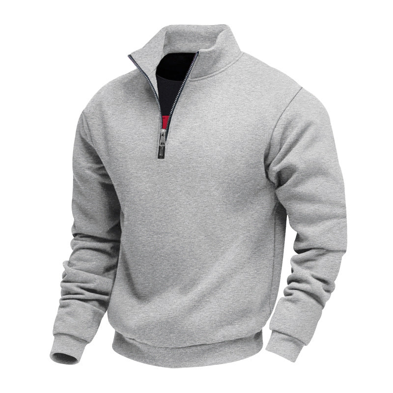 Herren nan angerauter Sweat-Halbzip mit kontrastiertem Innenkragen und elastischem Saum R&B