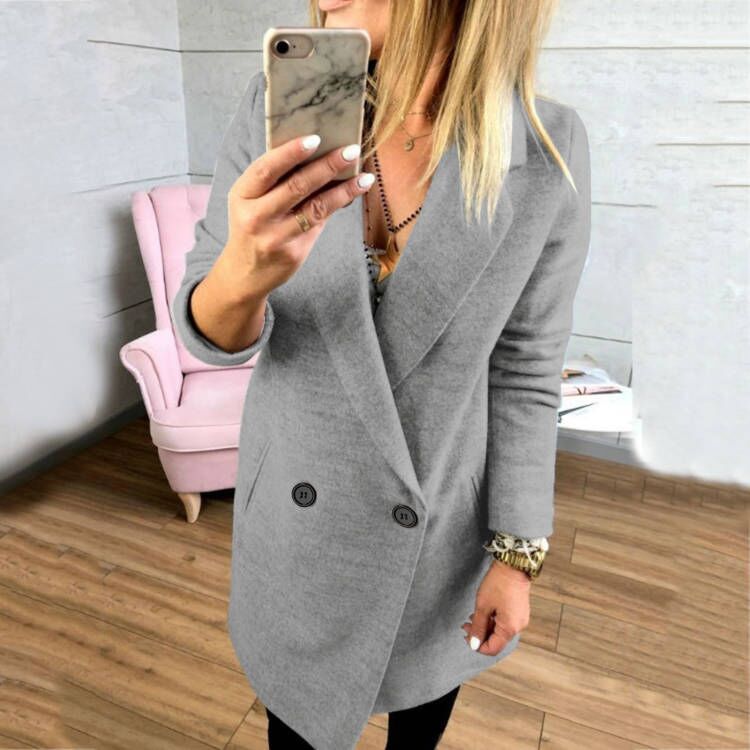 Damen Überlanger, taillierter Mantel mit elegantem Revers und praktischen Taschen R&B