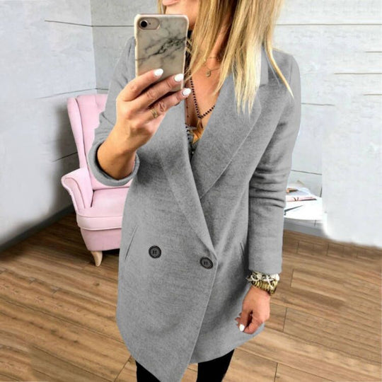 Damen Überlanger, taillierter Mantel mit elegantem Revers und praktischen Taschen R&B