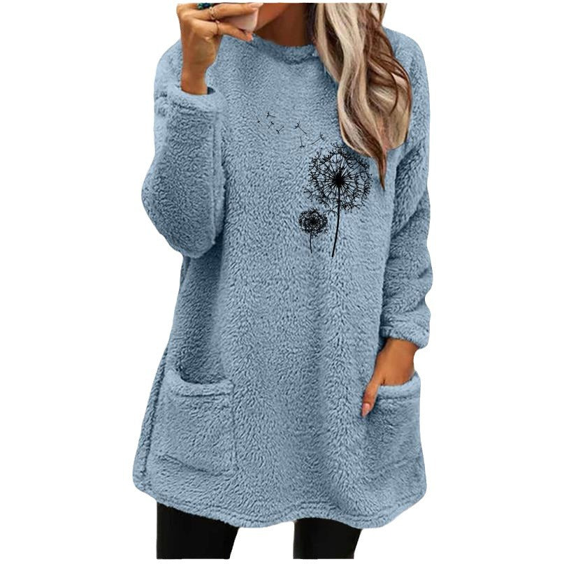 Damen Fleece-Tunika mit Dandelion-Motiv und praktischen Taschen R&B