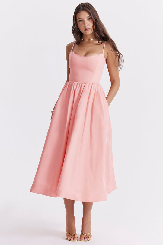 Damen Maxikleid mit schmalen Trägern und schwingendem Rock R&B