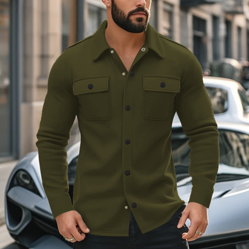Herren nan Wollmix-Überhemdjacke mit Pattentaschen verdeckter Druckknopfleiste und Hemdkragen R&B