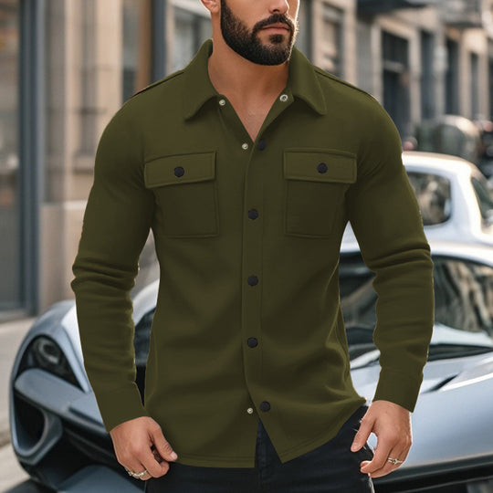 Herren nan Wollmix-Überhemdjacke mit Pattentaschen verdeckter Druckknopfleiste und Hemdkragen R&B