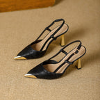 Damen Slingback-Pumps mit edlem Goldakzent