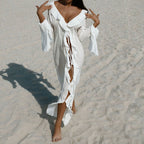 Damen elegantes Strandkleid mit Rüschen und tiefem Schlitz R&B