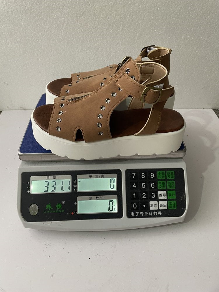 Damen Plattform-Sandalen mit Reißverschluss und dekorativen Ösen R&B