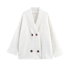 Damen gesteppte Strickjacke mit dekorativem Knopfverschluss und hohem Kragen R&B