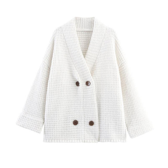 Damen gesteppte Strickjacke mit dekorativem Knopfverschluss und hohem Kragen R&B