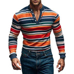 Herren Langarm-Henley-Shirt mit strukturiertem Streifenmuster und bequemen Kragen R&B